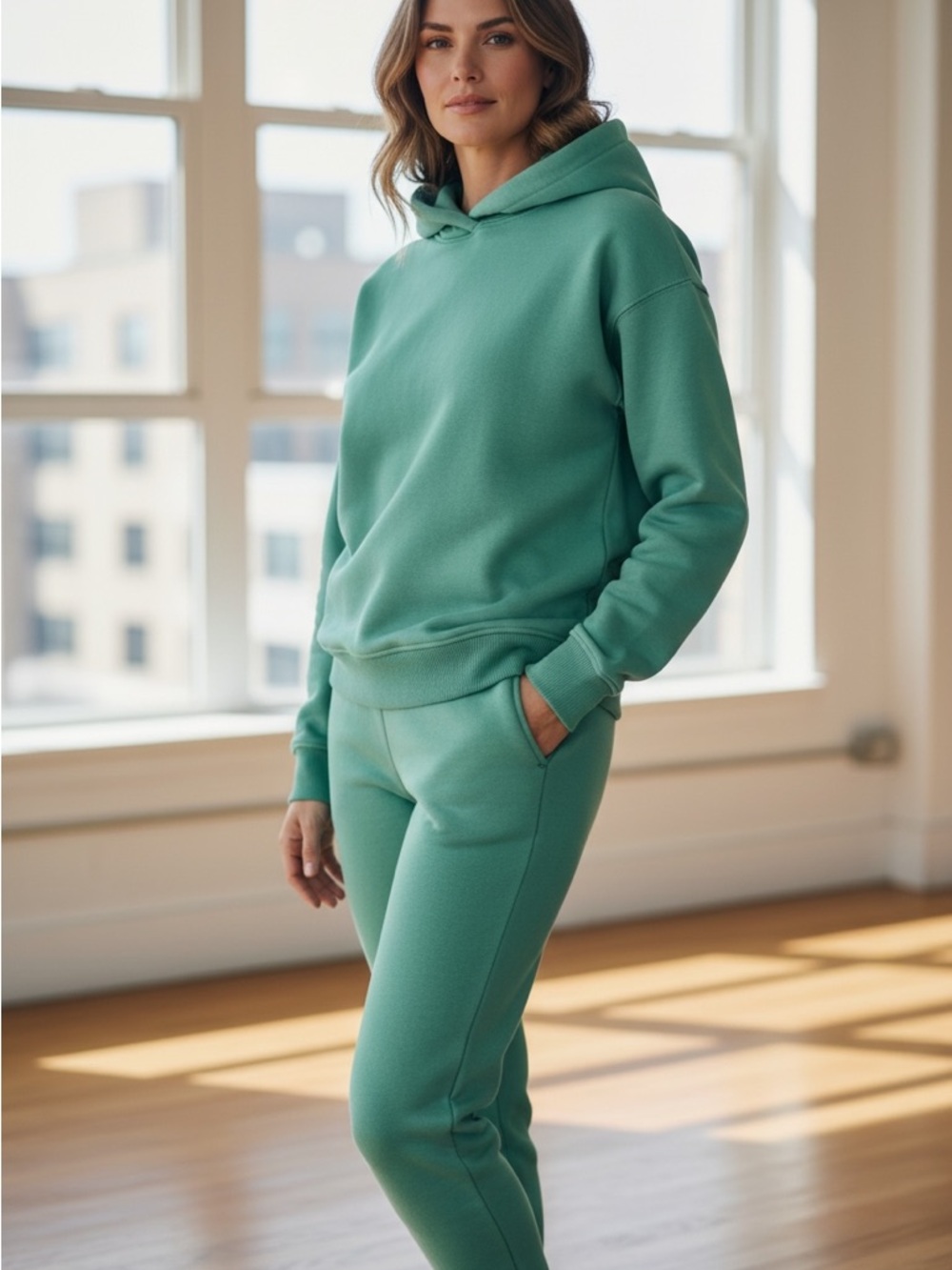 Women's Mint Green Jumpsuit Romper - Casual Hoodie Style